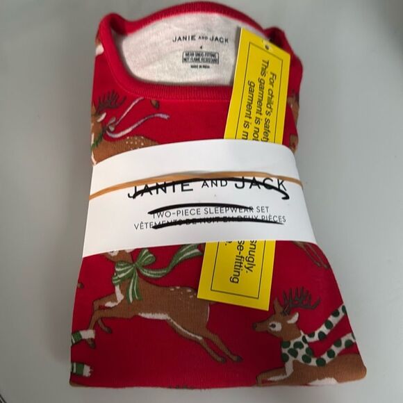 - 🔥Janie and Jack Red Good Night Pajama In Reindeer Pajama Set Sz 2T New u… - Picture 3 of 3